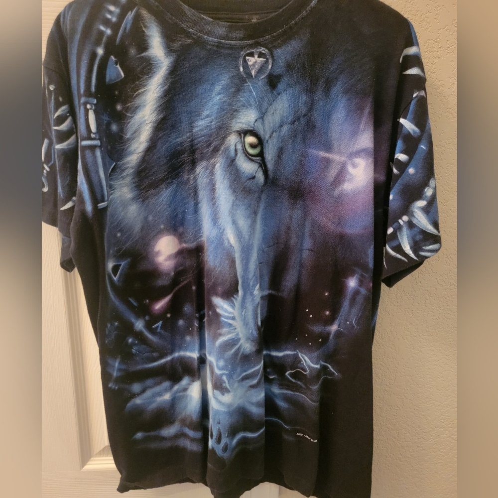 VINTAGE Y2K liquid Blue Wolf Tshirt All Over Print